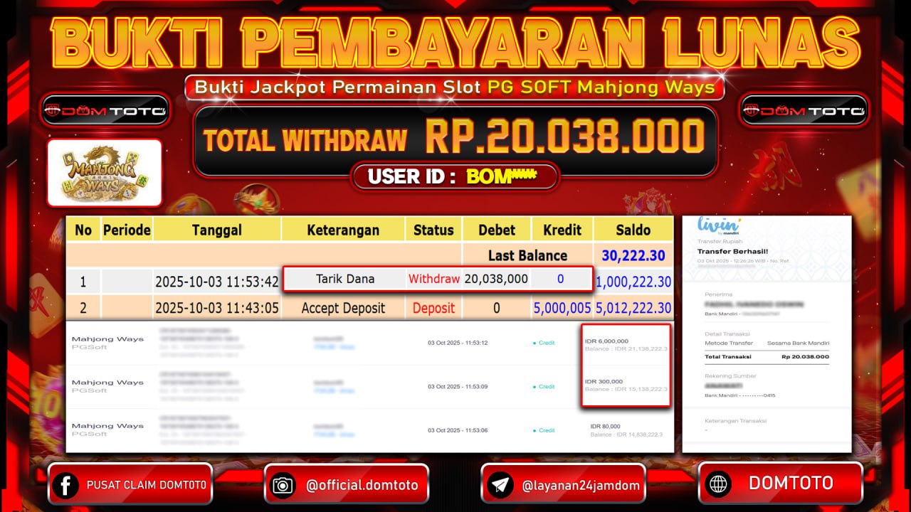 JACKPOT PG SOFT Mahjong Ways 03 OKTOBER 2025
